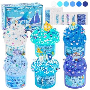 6 Pack Slimes, Blue Slime Kit, Butter Cloud Slime for Boys Girls Ages 8-12,Toys for Girls and Boys, Slime Party Favors Goodie Bag Stuffers, 4 5 6 7 8 9 10 Year Old Girl Birthday Gift Cute Stuff