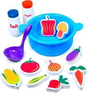Tub Works® Tub Soup™ Scoop, Strain & Play Toddler Bath Toy | Floating Foam Veggies, Ladle for Scooping & Soup Pot for Straining | Pretend Play Cooking Kids Bath Toys | Creative Bathtub Toys