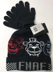 Five Nights at Freddy's Black Beanie and Mittens Set