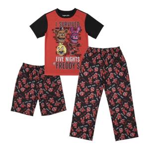 Bioworld Five Nights at Freddy's Youth Sleepwear Set Tee Shirt, Sleep Shorts, Sleep Pants- Medium Multicolored