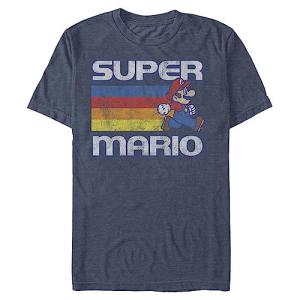 Nintendo Mens Super Mario Running Retro Stripe T-Shirt, Navy Blue Heather, Large US