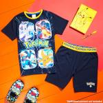 Pokemon T Shirt & Shorts Set for Boys Teens 2 Piece Anime Lounge Set Outfit (Black/Yellow, 9-10 Years)