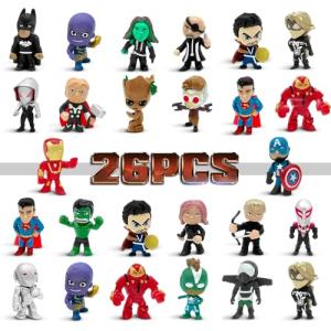 DLOCVN Mini Superhero Toys, 26PCS Minifigures Small Action Figures Superhero Party Birthday Decorations for Kids’ Christmas Stocking, Easter Eggs Cake Toppers Collectibles