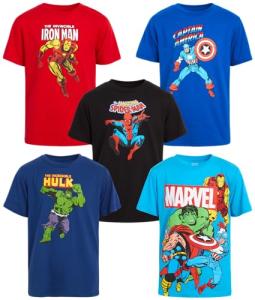 Marvel Avengers Boys Graphic Tees - 5 Pack Spiderman Hulk Captain America Iron Man Thor Short Sleeve Graphic T Shirts (2T-20), Size 4T, Marvel Multi Hero
