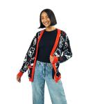 Hello Kitty & Friends Character Face Outlines Women's Black Long Sleeve Grandma Cardigan-XL