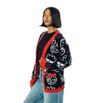 Hello Kitty & Friends Character Face Outlines Women's Black Long Sleeve Grandma Cardigan-XL