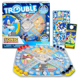 Sonic the Hedgehog Pop Up Board Game - Bundle with Sonic Board Game for Kids with Pop Up Dice Plus Stickers, More | Sonic the Hedgehog Games for Birthday Party