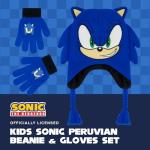 Sonic the Hedgehog Beanie Hat and Glove Set, Kids Knitted Winter Hat and Gloves, Tassels, Blue, One Size