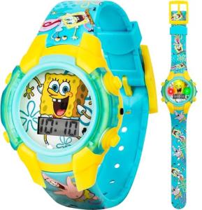 Nickelodeon Spongebob Squarepants Kids LCD Watch with LED Lights - Colorful Character Strap, Interactive Flashing Display, Comes in Collectible Tin Box