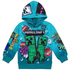 Minecraft Creeper Zombie Steve Big Boys Fleece Pullover Hoodie Turquoise 10-12