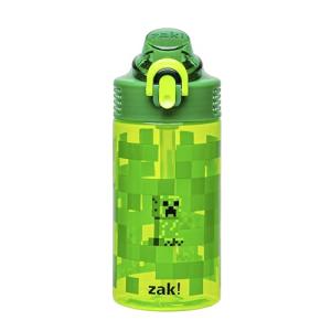 Zak Designs Sage Minecraft Kids Water Bottle For School or Travel, 16oz Durable Plastic Water Bottle With Straw, Handle, and Leak-Proof, Pop-Up Spout Cover (Creeper)
