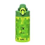 Zak Designs Sage Minecraft Kids Water Bottle For School or Travel, 16oz Durable Plastic Water Bottle With Straw, Handle, and Leak-Proof, Pop-Up Spout Cover (Creeper)