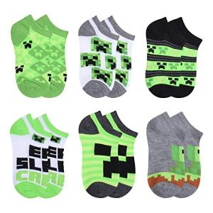 Minecraft Boys' Low Cut Socks, 6 Pair Pack, Very Green, 6/8