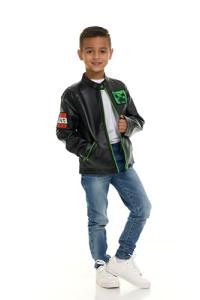 Minecraft Creeper Little Boys Faux Leather Moto Jacket Black 7-8