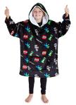 Minecraft Blanket Hoodie for Kids Teenagers, Fleece Cozy Hooded Wearable Blanket with Sherpa Hood, Creeper Loungewear, Gamer Gifts for Kids (Black)