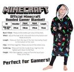 Minecraft Blanket Hoodie for Kids Teenagers, Fleece Cozy Hooded Wearable Blanket with Sherpa Hood, Creeper Loungewear, Gamer Gifts for Kids (Black)