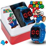 Super Mario Kids Touch-Activated LED Watch - Digital Time Display, Blue Alloy Case, Soft Silicone Strap, Fun Mario & Luigi Design - Fits Wrists 5.5" to 8"