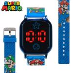 Super Mario Kids Touch-Activated LED Watch - Digital Time Display, Blue Alloy Case, Soft Silicone Strap, Fun Mario & Luigi Design - Fits Wrists 5.5" to 8"