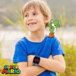 Super Mario Kids Touch-Activated LED Watch - Digital Time Display, Blue Alloy Case, Soft Silicone Strap, Fun Mario & Luigi Design - Fits Wrists 5.5" to 8"