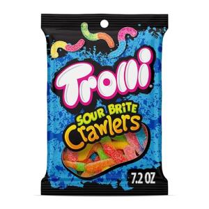Trolli Sour Brite Crawlers, Candy, Cherry-Lemon, Strawberry-Grape & Orange-Lime, Sweet and Sour, Gummy Worms, 7.2 oz