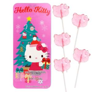Galerie Hello Kitty Lollipop Tin Gift Set, Individually Wrapped Strawberry Flavored, Festive Stocking Stuffers, 5 Suckers Inside