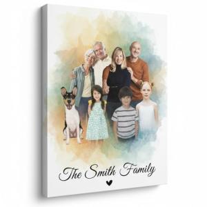 Custom Watercolor Family Portrait Canvas Print