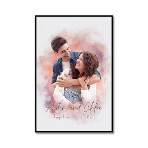 Personalized Watercolor Couple Portrait Canvas Art