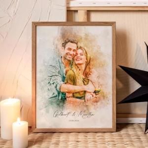 Custom Watercolor Couple Portrait Canvas Print
