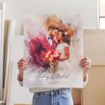 Custom Watercolor Couple Portrait Canvas Print