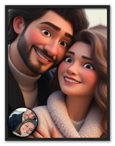 Custom Cartoon Couple Portrait Wall Art Print
