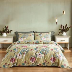 Yellow Red Floral Egyptian Cotton Queen Bedding Set
