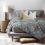 Anthro Blue Damask Egyptian Cotton Duvet & Sham Set