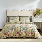 Yellow Red Floral Egyptian Cotton Queen Bedding Set