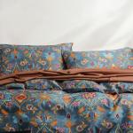 Anthro Blue Damask Egyptian Cotton Duvet & Sham Set