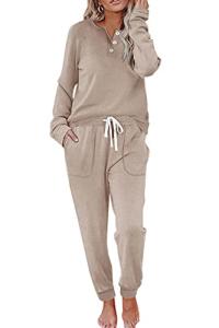 Beige Two-Piece Lounge Set for Women