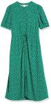 Green Vine Print A-Line Midi Dress with Pockets