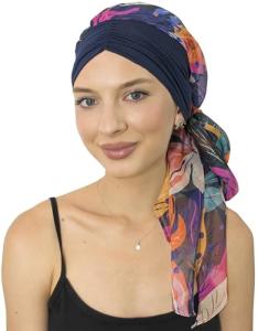 Navy Floral Scarf for Chemo Patients and Hair Loss