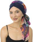 Navy Floral Scarf for Chemo Patients and Hair Loss