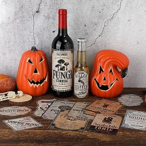 36 Halloween Wine Bottle Labels - Vintage Style