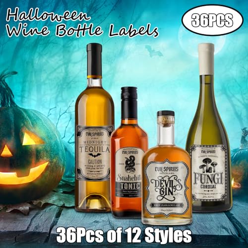 36 Vintage Halloween Bottle Labels for Wine & Beer