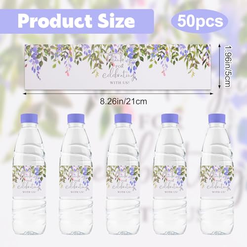 50 Purple Floral Water Bottle Labels for Events