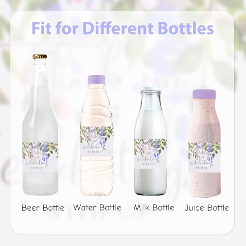 50 Purple Floral Water Bottle Labels for Events