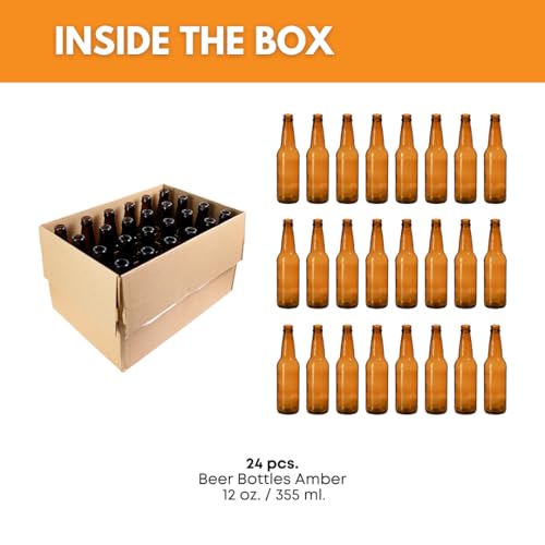 24-Pack Amber Longneck Glass Beer Bottles