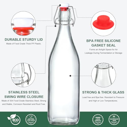 8 Pack 16 Oz Flip Top Glass Bottles