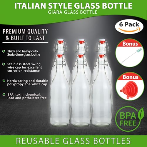 Airtight Flip Top Glass Bottles - 1L Pack of 6
