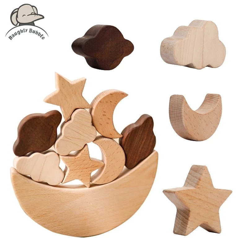 Montessori Wooden Star and Moon Stacking Blocks
