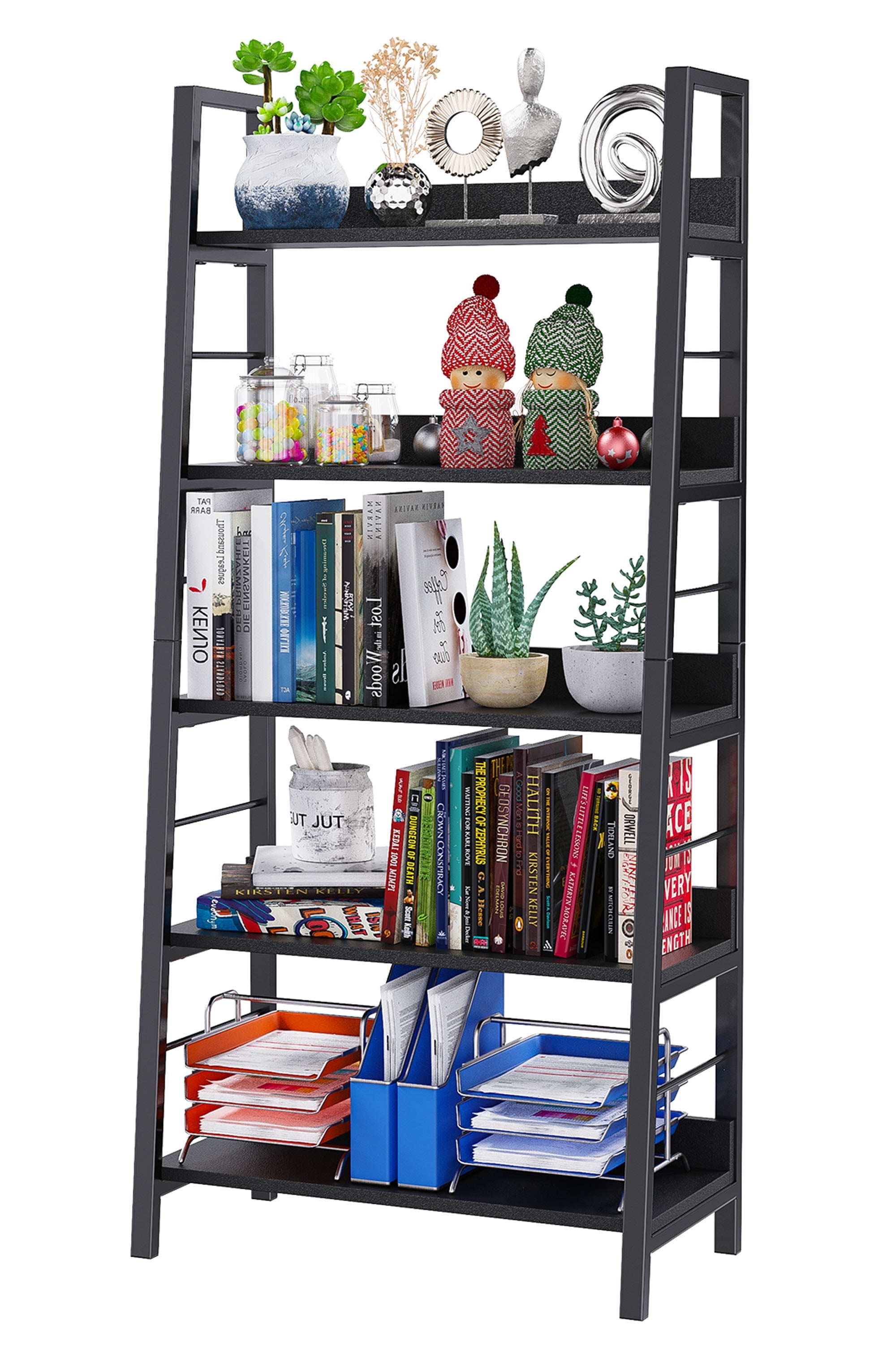 5-Tier Black Ladder Bookshelf for Home Office
