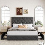 Queen Size Platform Bed with Storage and Headboard