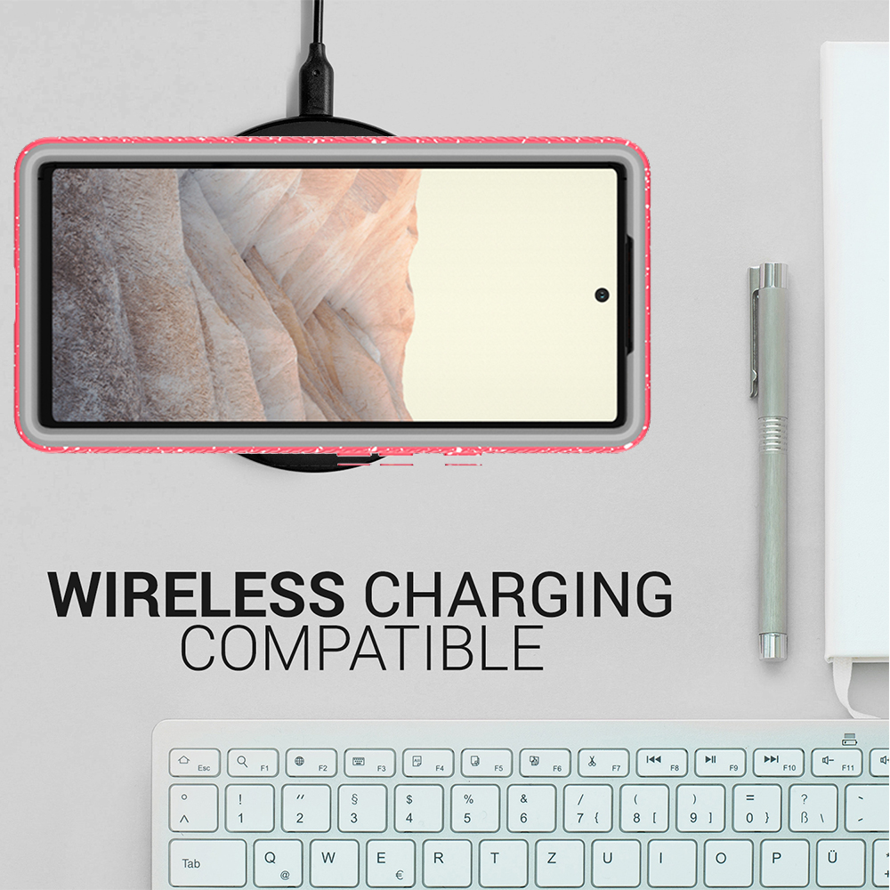 Military Grade Google Pixel 6 Case, Pink/White Splash