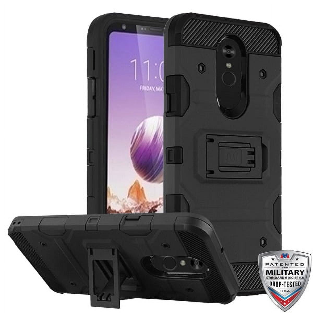 Black Dual Layer Rugged Kickstand Case for LG Stylo 5